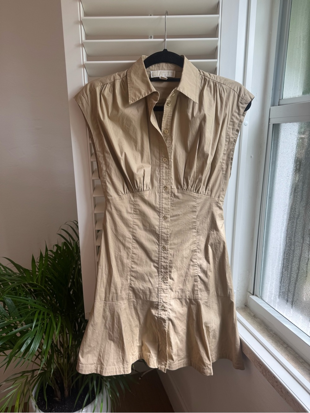 Michael Kors Cotton Sleeveless Shirt Dress in Beige Size XS